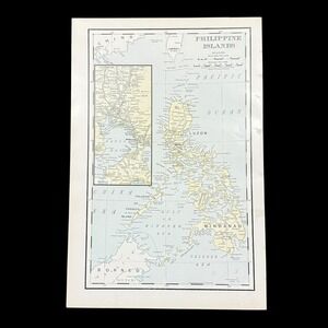 Antique Map Philippine Islands 1898 Rand McNally Multicolor 11 x 16" VGUC